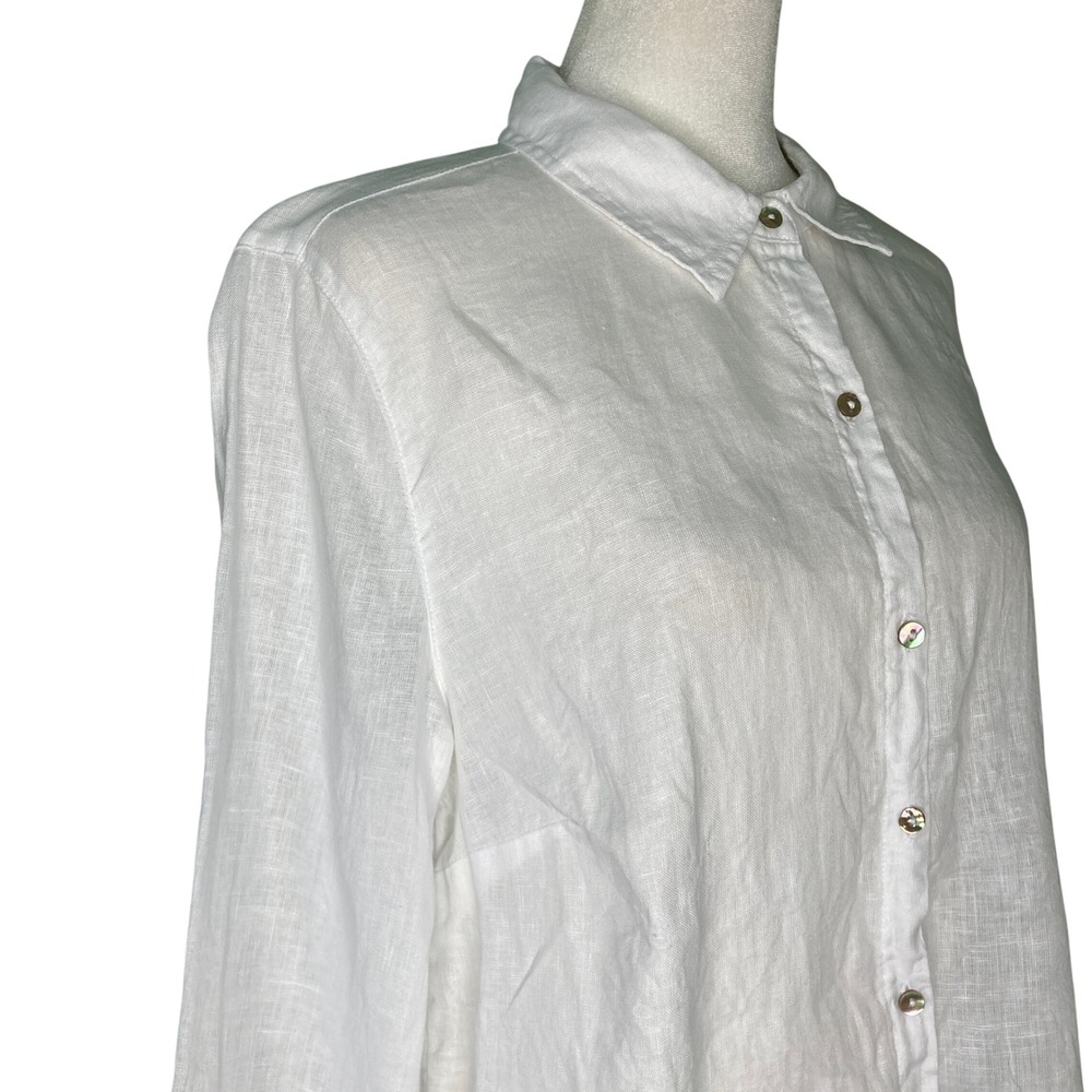Joie 100% Linen Long Sleeve Shirt White Collar Button Down Beachy Classic Size L - Picture 5 of 14